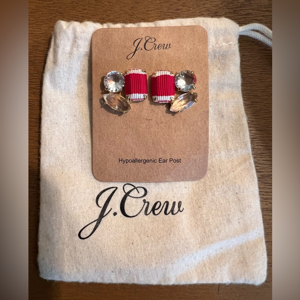 NWT J. Crew Red and White Earrings with Stones